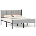 Pat dublu cu tablie tapitata, Vasagle, 160x200 cm, max 500 kg, otel/poliester, gri
