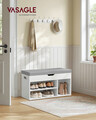 Bancheta cu spatiu de depozitare si pantofar, Vasagle, 80x30x44 cm, max 150 kg, PAL/poliuretan, alb cloud