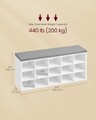 Bancheta cu pantofar, Vasagle, 15 compartimente, 104x30x48 cm, max 200 kg, PAL/MDF, alb/gri