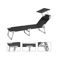 Sezlong pliabil cu parasolar si tetiera, Songmics, max 150 kg, 193x53x29.5 cm, negru