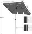 Umbrela dreptunghiulara pentru balcon, gradina, terasa, Songmics, 180 x 125 cm, protectie UV 50+, geanta de transport, gri