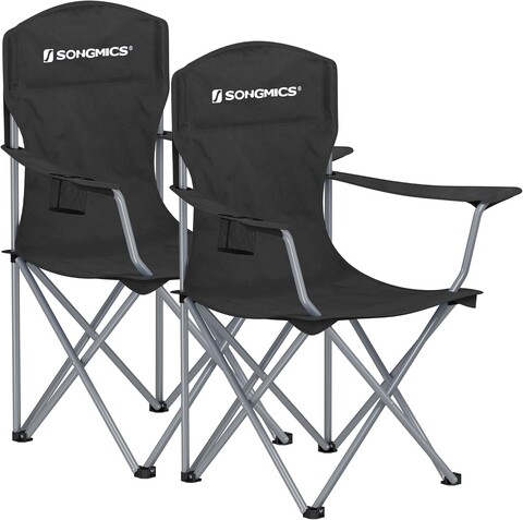 Set 2 scaune pliabile pentru camping si gradina, Songmics, max 150 kg, 86x54x97 cm, otel/tesatura Oxford, negru