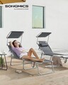 Sezlong pliabil cu parasolar si tetiera, Songmics, max 150 kg, 193x53x29.5 cm, gri inchis