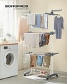 Uscator de rufe cu 4 niveluri si roti, Songmics, potrivit pentru interior si exterior, 128x63.5x173 cm, max 35 kg, otel, alb