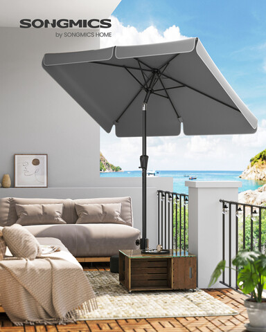 Umbrela dreptunghiulara pentru gradina, tesara si balcon, Songmics, 200 x 125, protectie UV 50+, inclinare 30 grade in doua directii, gri