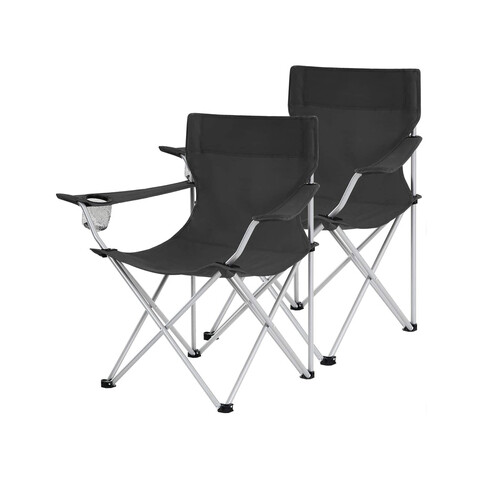 Set 2 scaune pliabile pentru camping si gradina, Songmics, max 150 kg, 84x52x81 cm, otel/tesatura Oxford, negru