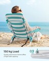 Scaun de plaja / camping, Songmics, se poate purta ca rucsac, spatar reglabil, max 150 kg, verde/alb