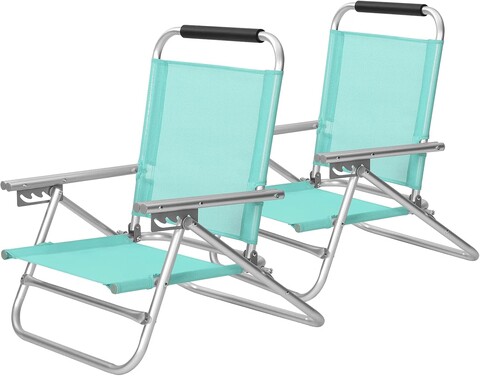 Set 2 scaune de plaja, Songmics, pliabile, reglabile in 4 pozitii, max 150 kg, 59x57x71 cm, aluminiu, verde