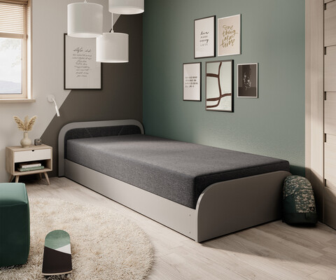 Pat pentru camera copilului, deschidere stanga, 80x190 cm, ELTAP, LT-GR-05SA, Parys, lemn/poliester, gri deschis/gri inchis