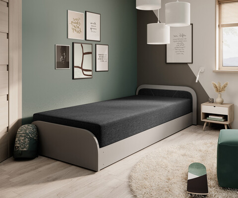 Pat pentru camera copilului, deschidere dreapta, 80x190 cm, ELTAP, RT-GR-14SA, Parys, lemn/poliester, gri deschis/negru