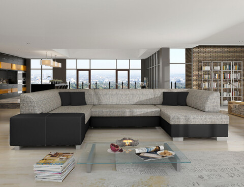 Coltar extensibil dreapta 6 locuri ELTAP, Hv01, Havana, 322x204x72 cm, lemn/poliester, gri deschis/negru