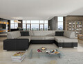 Coltar extensibil dreapta 6 locuri ELTAP, Hv01, Havana, 322x204x72 cm, lemn/poliester, gri deschis/negru