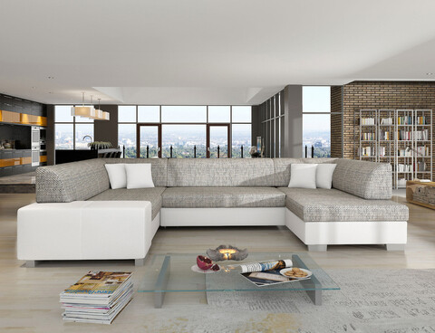 Coltar extensibil dreapta 6 locuri ELTAP, Hv02, Havana, 322x204x72 cm, lemn/poliester, gri/alb