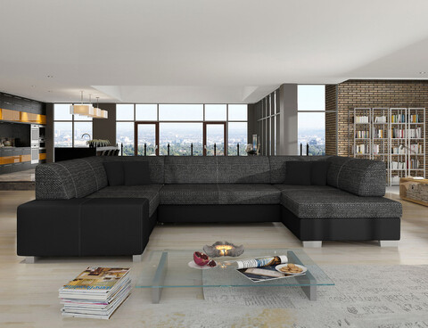 Coltar extensibil dreapta 6 locuri ELTAP, Hv03, Havana, 322x204x72 cm, lemn/poliester, gri inchis/negru