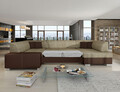 Coltar extensibil dreapta 6 locuri ELTAP, Hv05, Havana, 322x204x72 cm, lemn/poliester, bej inchis/maro