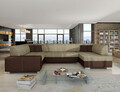 Coltar extensibil dreapta 6 locuri ELTAP, Hv05, Havana, 322x204x72 cm, lemn/poliester, bej inchis/maro