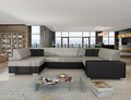 Coltar extensibil stanga 6 locuri ELTAP, Hv12, Havana, 322x204x72 cm, lemn/poliester, gri deschis/negru