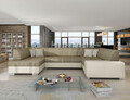 Coltar extensibil stanga 6 locuri ELTAP, Hv15, Havana, 322x204x72 cm, lemn/poliester, bej inchis/bej deschis