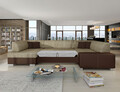 Coltar extensibil stanga 6 locuri ELTAP, Hv16, Havana, 322x204x72 cm, lemn/poliester, bej inchis/maro