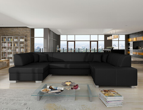 Coltar extensibil stanga 6 locuri ELTAP, Hv17, Havana, 322x204x72 cm, lemn/poliester, negru