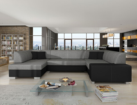 Coltar extensibil stanga 6 locuri ELTAP, Hv18, Havana, 322x204x72 cm, lemn/poliester, gri inchis/negru