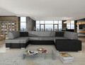 Coltar extensibil stanga 6 locuri ELTAP, Hv18, Havana, 322x204x72 cm, lemn/poliester, gri inchis/negru