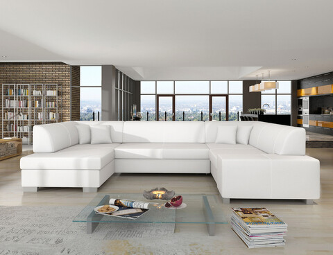 Coltar extensibil stanga 6 locuri ELTAP, Hv20, Havana, 322x204x72 cm, lemn/poliester, alb