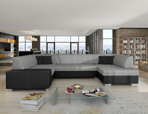 Coltar extensibil dreapta 6 locuri ELTAP, Hv26, Havana, 322x204x72 cm, lemn/poliester, gri/negru