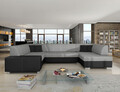 Coltar extensibil dreapta 6 locuri ELTAP, Hv26, Havana, 322x204x72 cm, lemn/poliester, gri/negru