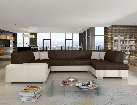 Coltar extensibil dreapta 6 locuri ELTAP, Hv28, Havana, 322x204x72 cm, lemn/poliester, maro/bej deschis