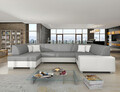 Coltar extensibil stanga 6 locuri ELTAP, Hv37, Havana, 322x204x72 cm, lemn/poliester, gri inchis/alb