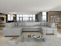 Coltar extensibil dreapta 6 locuri ELTAP, Hv44, Havana, 322x204x72 cm, lemn/poliester, gri deschis