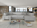 Coltar extensibil stanga 6 locuri ELTAP, Hv46, Havana, 322x204x72 cm, lemn/poliester, gri deschis