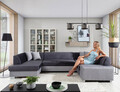 Coltar extensibil stanga 6 locuri ELTAP, Hv47, Havana, 322x204x72 cm, lemn/poliester, gri inchis/gri deschis