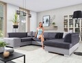 Coltar extensibil dreapta 6 locuri ELTAP, Hv48, Havana, 322x204x72 cm, lemn/poliester, gri inchis/gri deschis