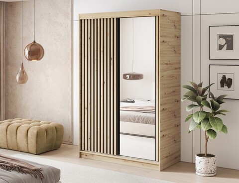 Dulap pentru haine cu oglinda ELTAP, Emerio II, 120x60x204 cm, PAL, stejar
