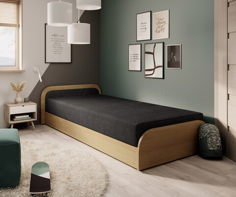 Pat pentru camera copilului, deschidere stanga, 80x190 cm, ELTAP, LT-BR-04AL, Parys, lemn/poliester, natur/negru