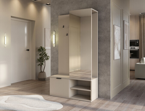 Dulap cu pantofar, cuier si oglinda ELTAP, Oturra, 100x35x189 cm, PAL, casmir