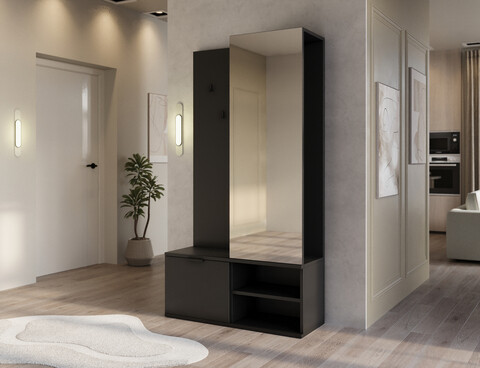 Dulap cu pantofar, cuier si oglinda ELTAP, Oturra, 100x35x189 cm, PAL, negru