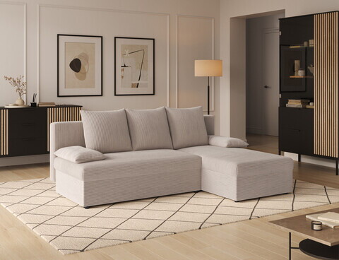 Coltar extensibil reversibil 3 locuri ELTAP, Gino, 201x143x90 cm, lemn/poliester, bej