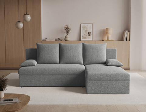 Coltar extensibil reversibil 3 locuri ELTAP, Gino, 201x143x90 cm, lemn/poliester, gri deschis