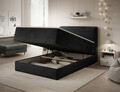 Pat continental tapitat cu lada depozitare, 120x200 cm, ELTAP, Alamito, lemn/poliester, negru