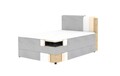Pat continental tapitat cu lada depozitare, 140x200 cm, ELTAP, Alamito, lemn/poliester, gri deschis