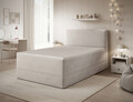 Pat continental tapitat cu lada depozitare, 140x200 cm, ELTAP, Alamito, lemn/poliester, alb murdar