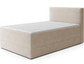 Pat continental tapitat cu lada depozitare, 140x200 cm, ELTAP, Alamito, lemn/poliester, bej deschis