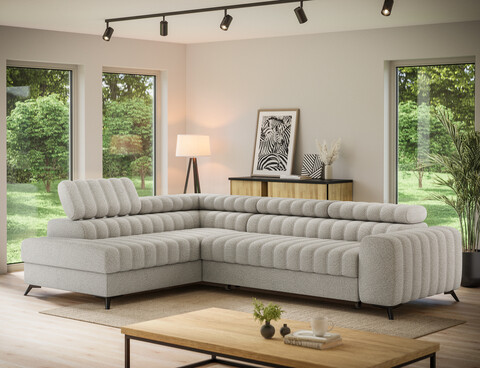 Coltar extensibil stanga 5 locuri ELTAP, LT-18ROY, Kanedo, 269x204x86 cm, lemn/poliester, bej inchis