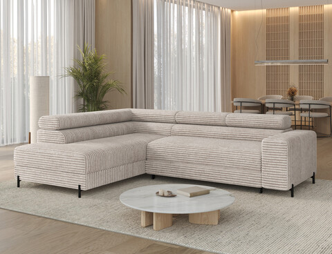 Coltar extensibil stanga 5 locuri ELTAP, Colesio, 274x200x93 cm, lemn/poliester, alb murdar