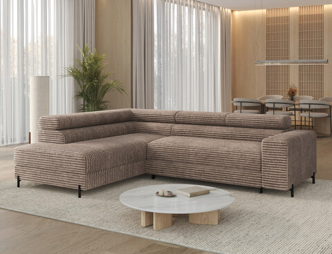 Coltar extensibil stanga 5 locuri ELTAP, Colesio, 274x200x93 cm, lemn/poliester, maro deschis