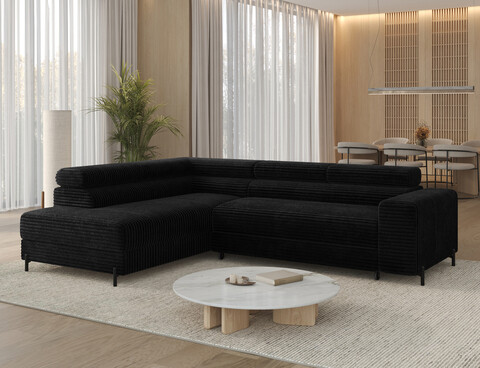 Coltar extensibil stanga 5 locuri ELTAP, Colesio, 274x200x93 cm, lemn/poliester, negru