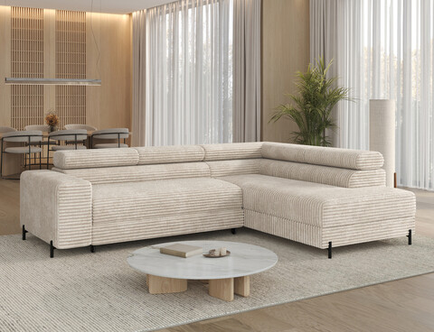 Coltar extensibil dreapta 5 locuri ELTAP, Colesio, 274x200x93 cm, lemn/poliester, bej